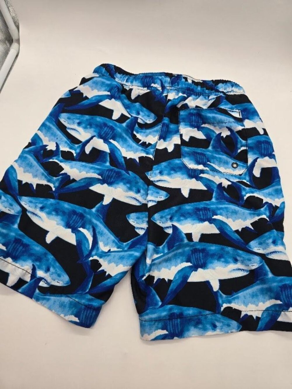 Shark Print Swim Trunks Boys L 10-12 Blue Beach Pool Shorts - Picture 7 of 7